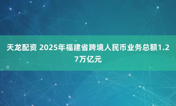 天龙配资 2025年福建省跨境人民币业务总额1.27万亿元